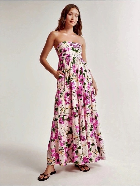 Abercrombie & Fitch Dresses & Skirts - Abercrombie & Fitch Bra-Free Strapless Hardware Maxi Dress Pink & Green
